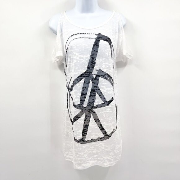 BCBGMAXAZRIA BCBG Y2K Peace Sign Graphic Sheer Burnout Swim Cover Up Dress - Picture 1 of 7